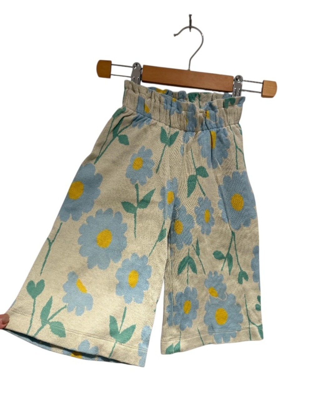 MAINIO blue/green & yellow knit floral wide leg crop pant - size 98/104 (3-4)